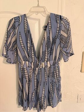 Cals Light Blue and White Geometric Print Romper